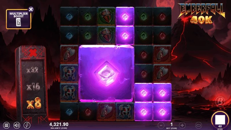 Emberfall 40K Multiplier Boost bonus round at x8 multiplier